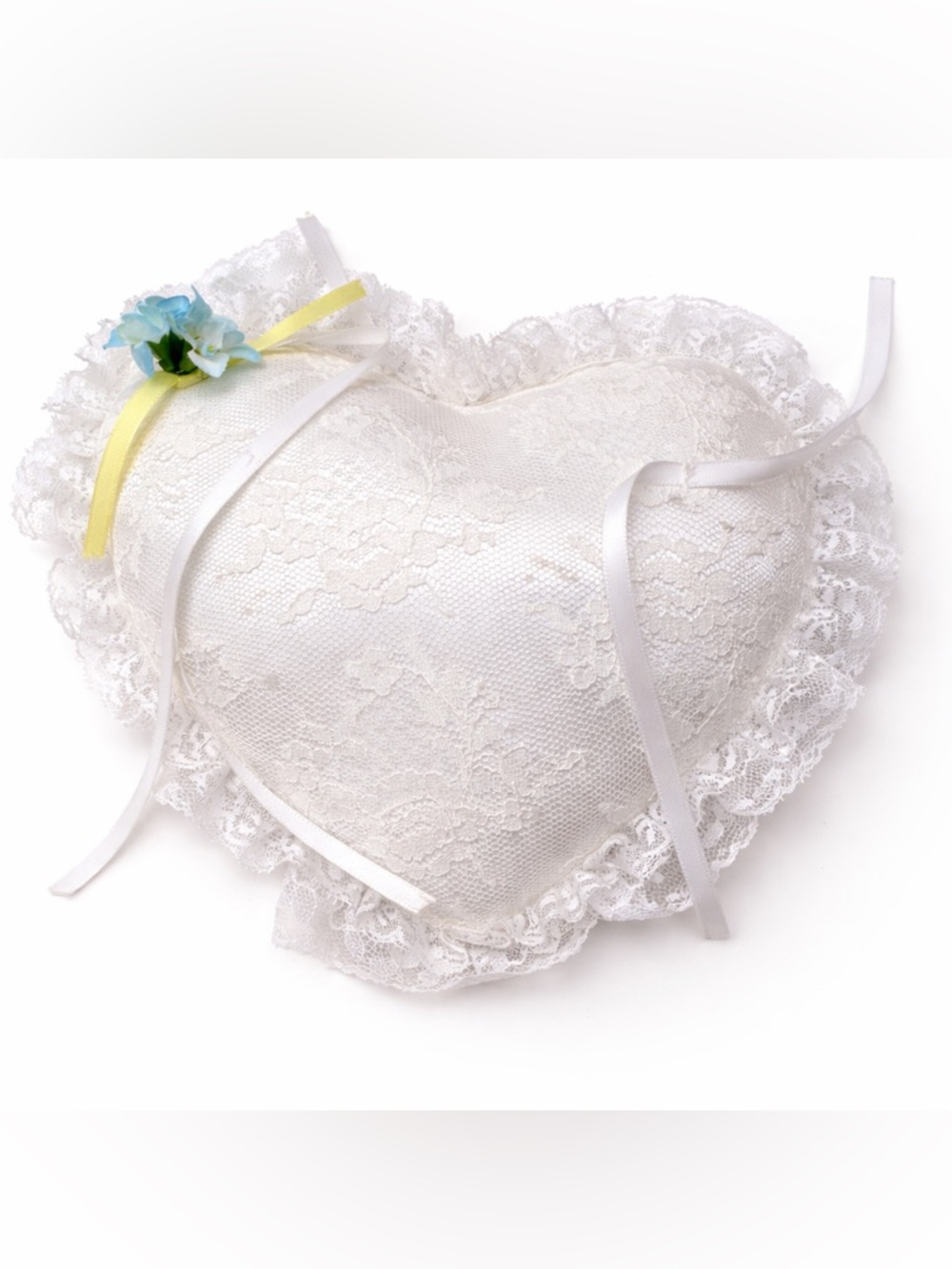 Wedding Ring Bearer Pillow Heart Satin Lace Blue Flower Bridal Ceremony Cushion